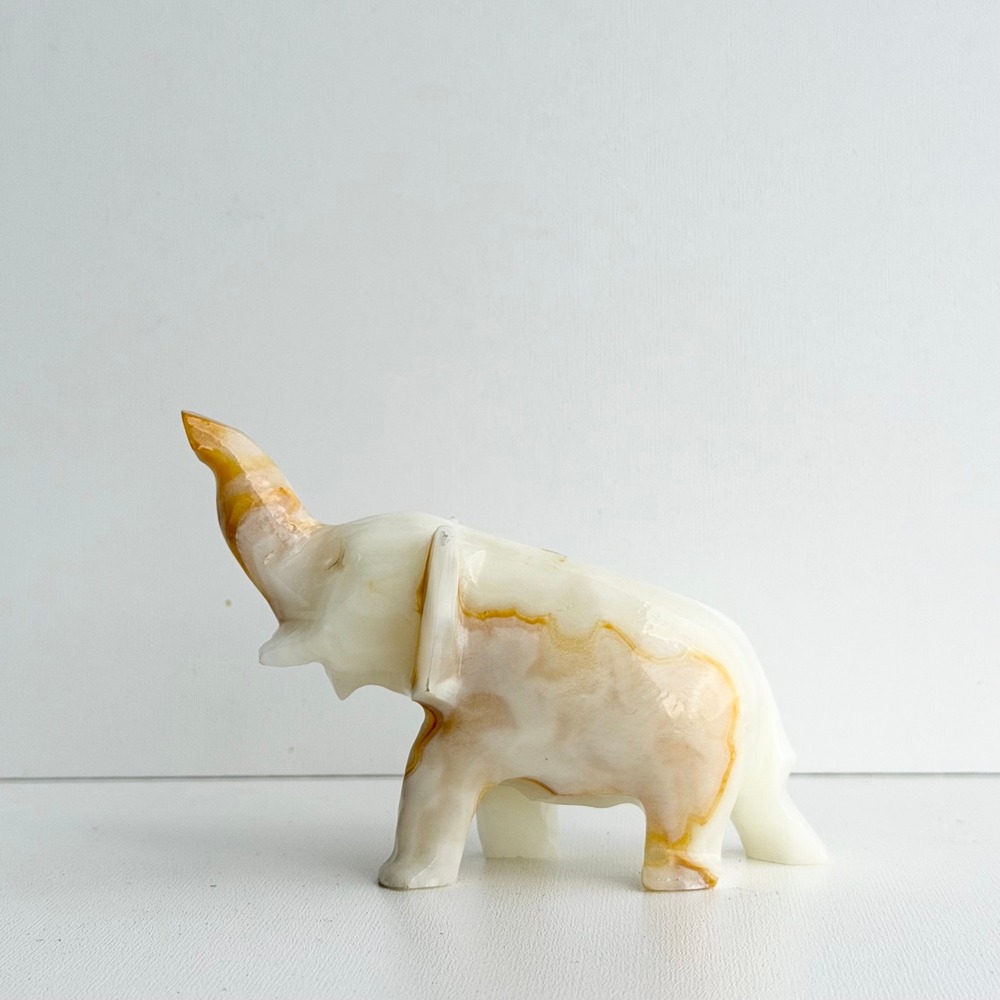 Vintage Stone Marble Elephant Figurine White Miniature